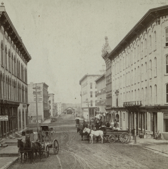 Pearl Street looking west. Powers' Opera House 1874–75.