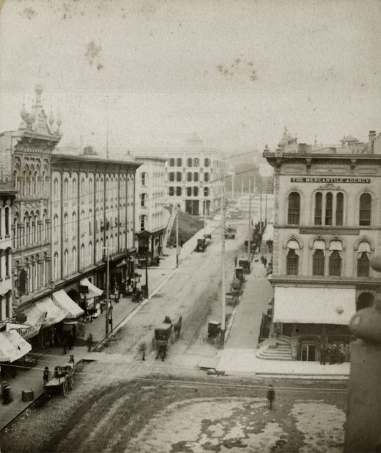 Campau Square with Powers Opera House left of center. Circa 1883